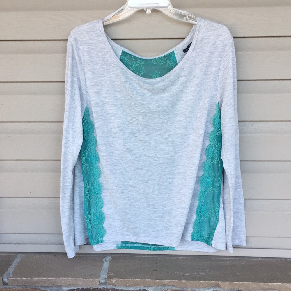 American Eagle Grey and Turquoise Lace Long Sleeve
